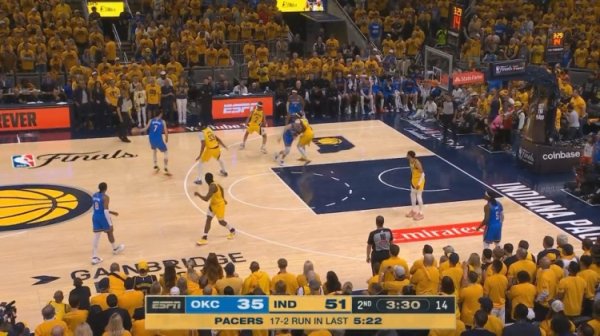 势头起来了！步行者5分22秒轰出17-2的攻势
