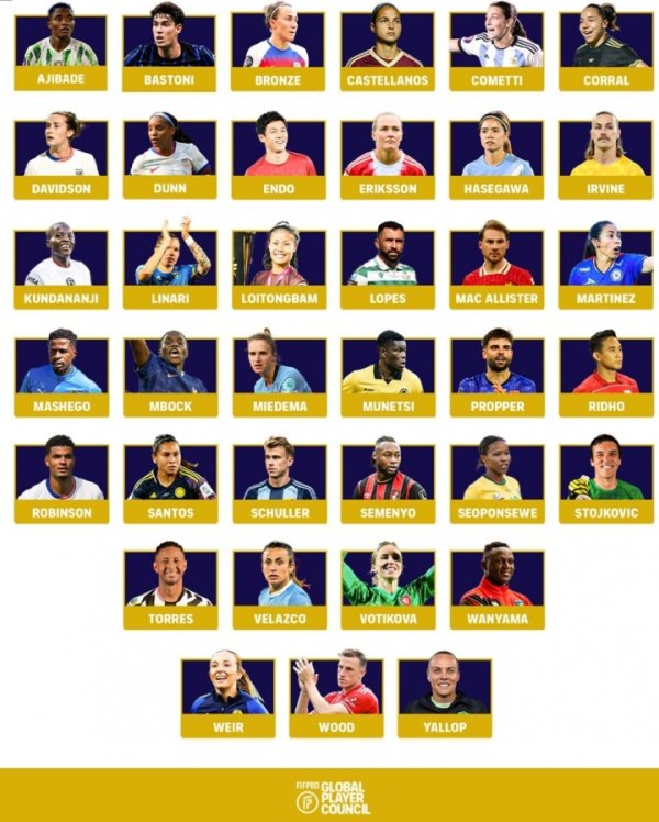 FIFPRO25–27年度全球球员理事会成员，麦卡利斯特、巴斯托尼入选