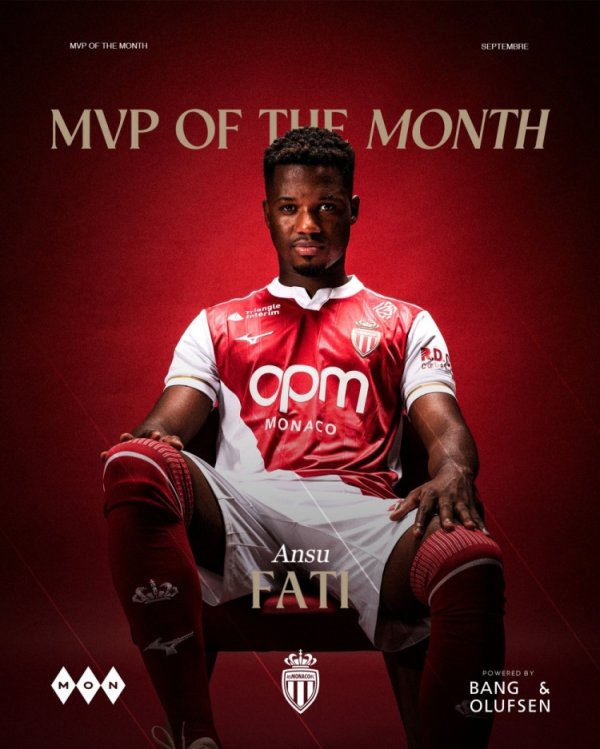 3场4球！法蒂当选摩纳哥9月最佳球员