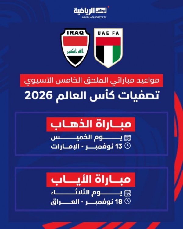 亚洲世预赛第五阶段伊拉克vs阿联酋，两局  胜者参加洲际附加赛