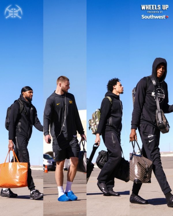 掘金登机飞往旧金山 清一色黑色运动活动    装主打一个免费